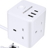 6262 3 Way Cube Extension Lead Power Strip with USB C fast charging and Extension Cable 2m